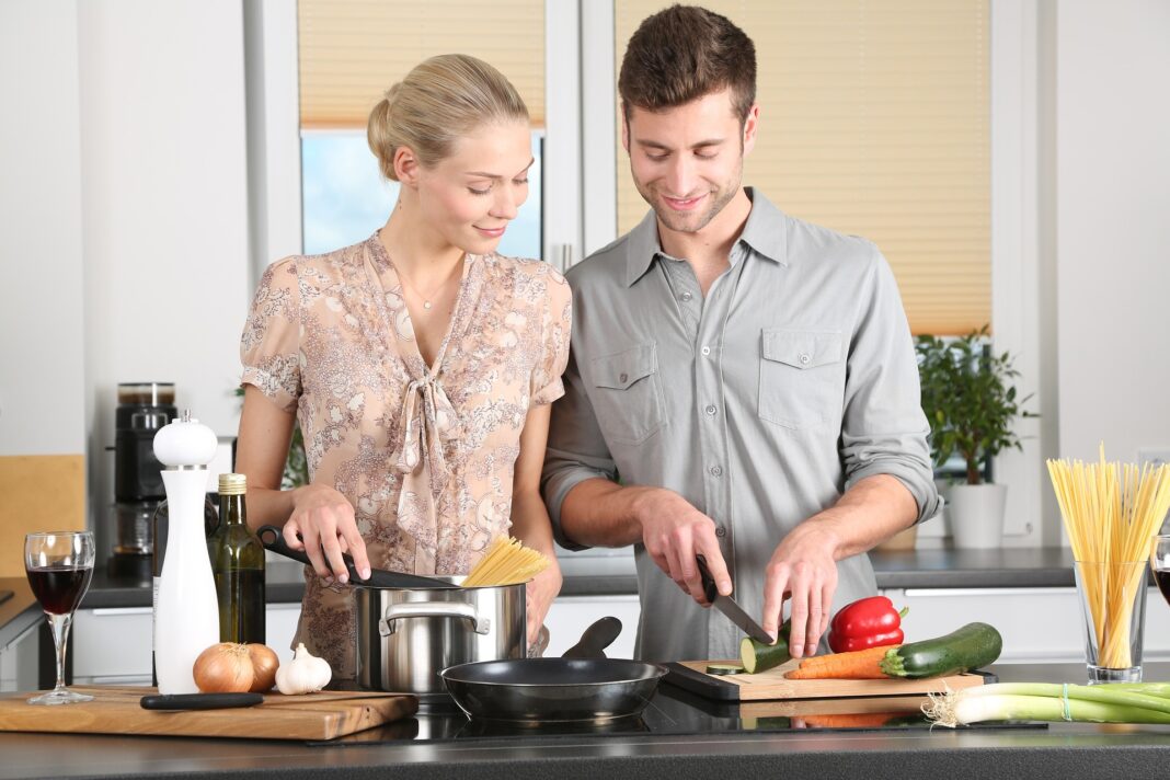 Man Woman Kitchen Cooking